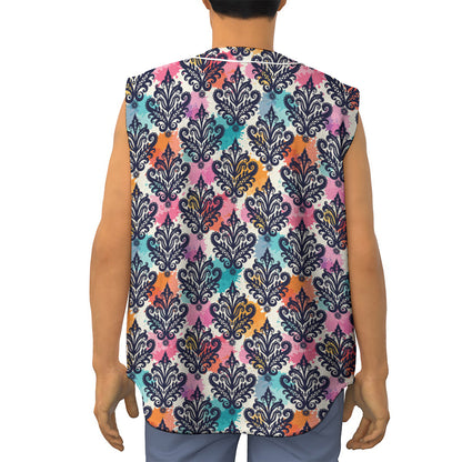 Colorful Damask Pattern Print Sleeveless Baseball Jersey