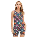Colorful Damask Pattern Print Sleeveless One Piece Swimsuit