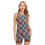 Colorful Damask Pattern Print Sleeveless One Piece Swimsuit