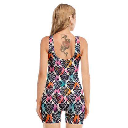 Colorful Damask Pattern Print Sleeveless One Piece Swimsuit