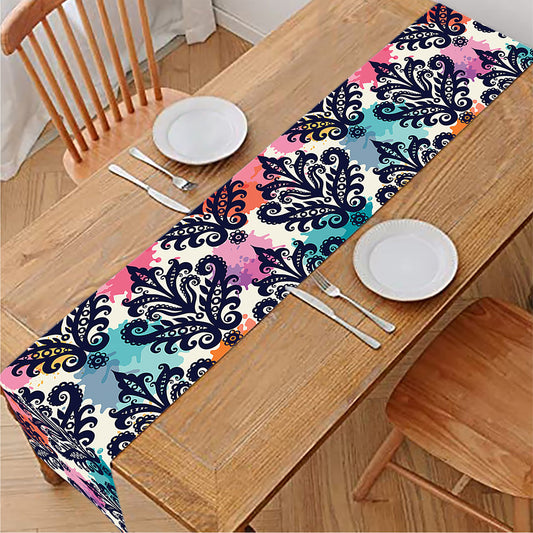 Colorful Damask Pattern Print Table Runner