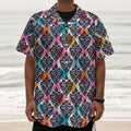 Colorful Damask Pattern Print Textured Short Sleeve Shirt