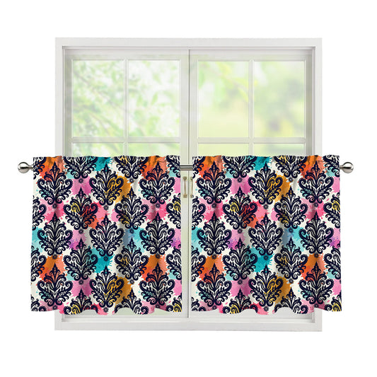 Colorful Damask Pattern Print Tier Curtains