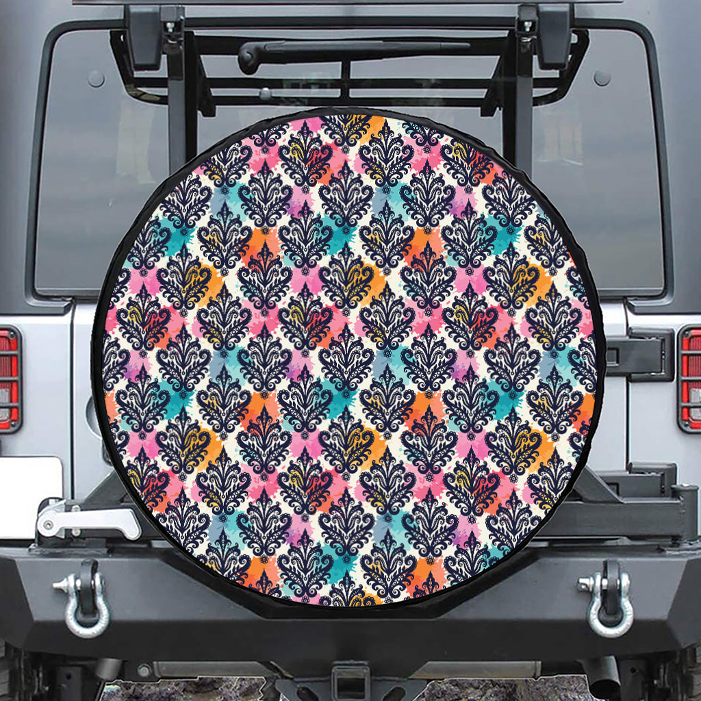 Colorful Damask Pattern Print Tire Cover