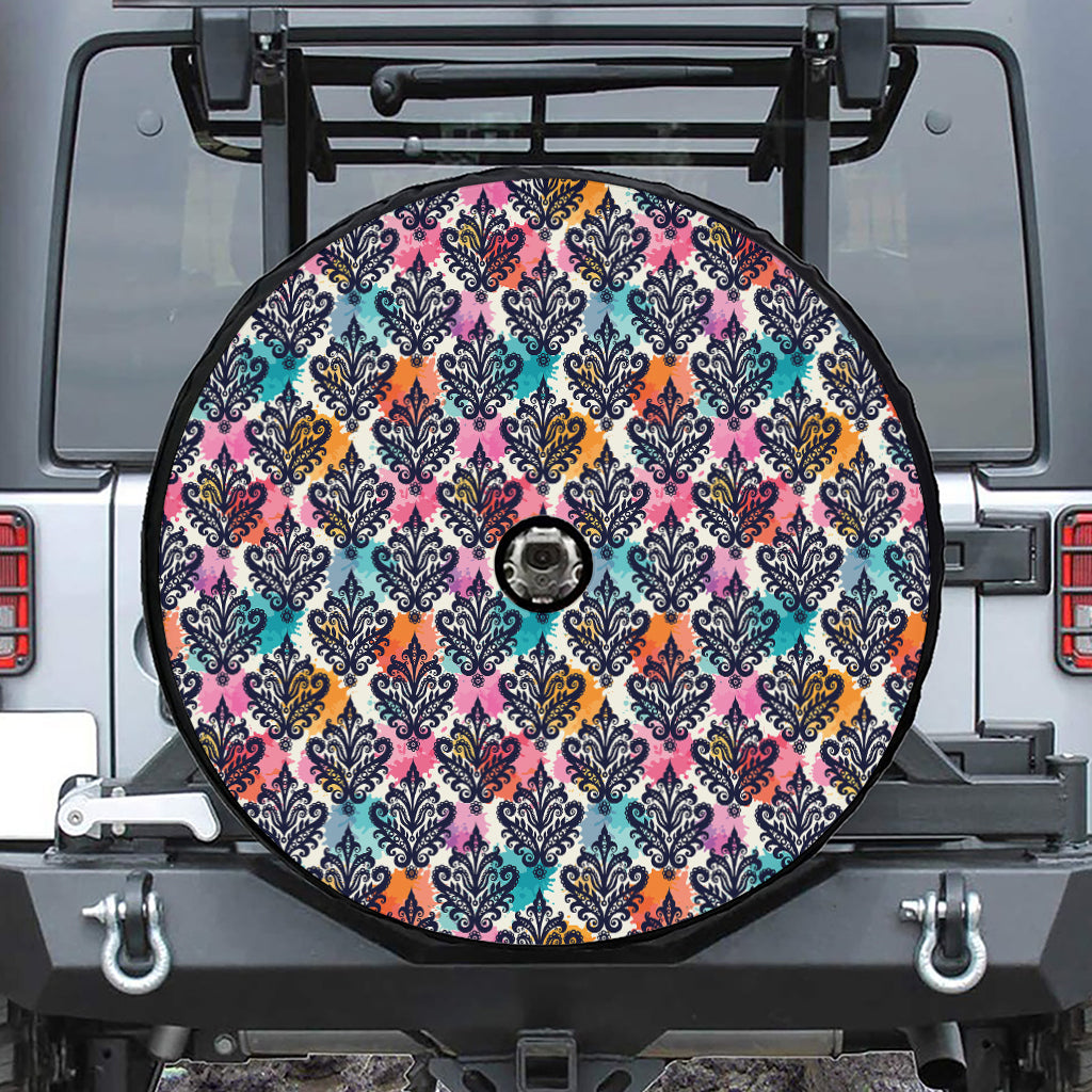 Colorful Damask Pattern Print Tire Cover With Camera Hole