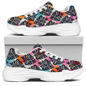 Colorful Damask Pattern Print White Chunky Shoes