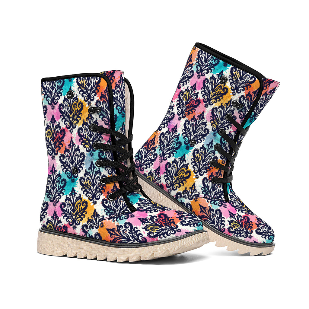 Colorful Damask Pattern Print Winter Boots