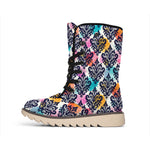 Colorful Damask Pattern Print Winter Boots