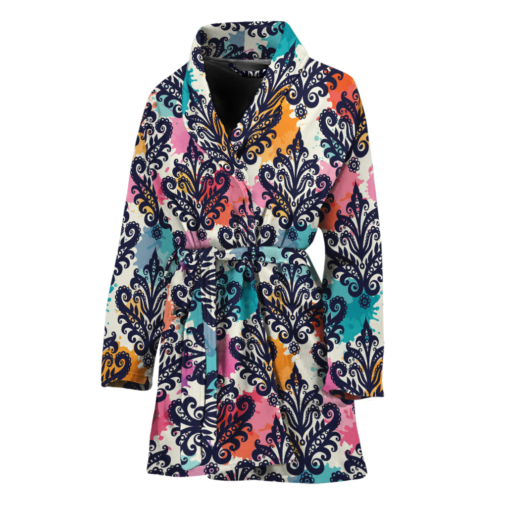 Colorful Damask Pattern Print Women's Bathrobe