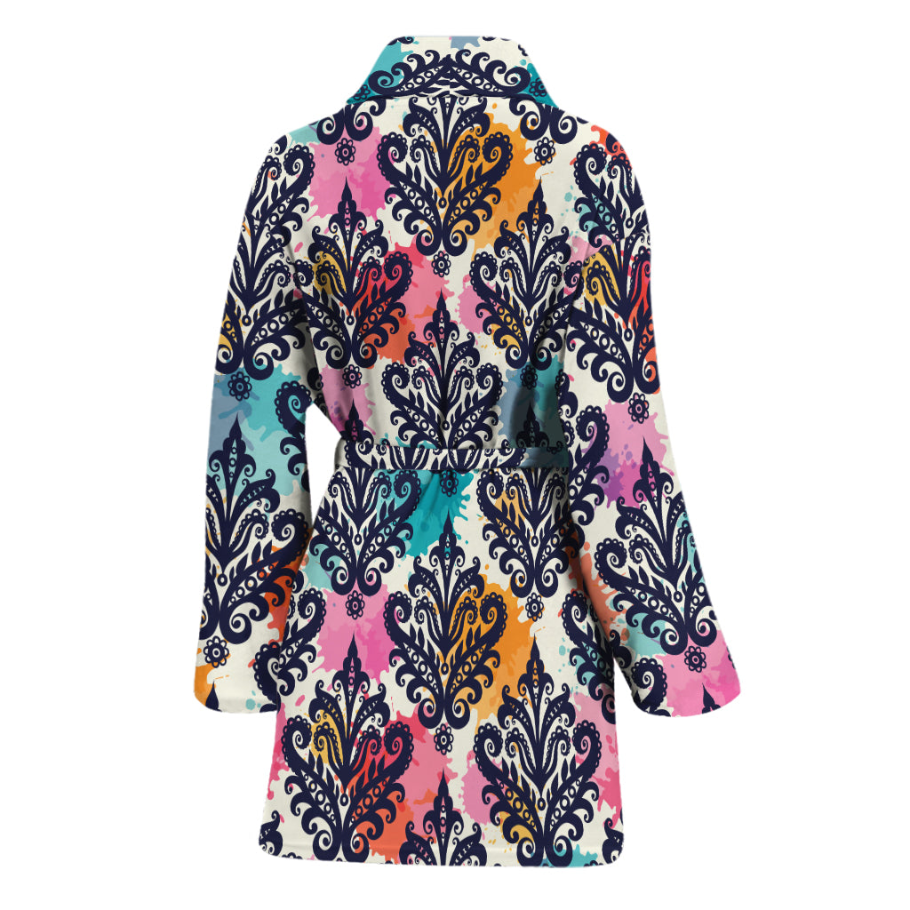 Colorful Damask Pattern Print Women's Bathrobe