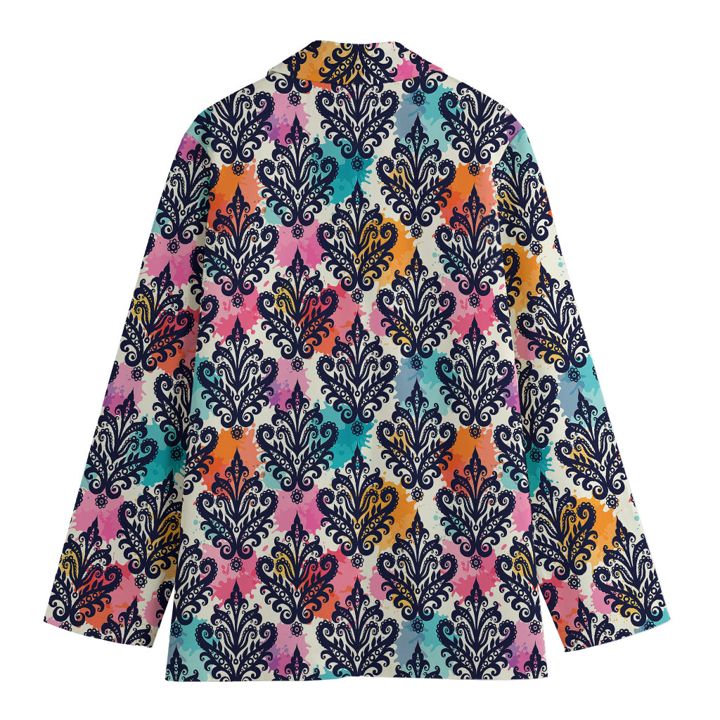 Colorful Damask Pattern Print Women's Blazer