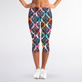 Colorful Damask Pattern Print Women's Capri Leggings