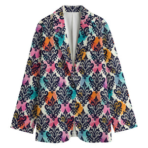 Colorful Damask Pattern Print Women's Cotton Blazer