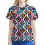 Colorful Damask Pattern Print Women's Polo Shirt