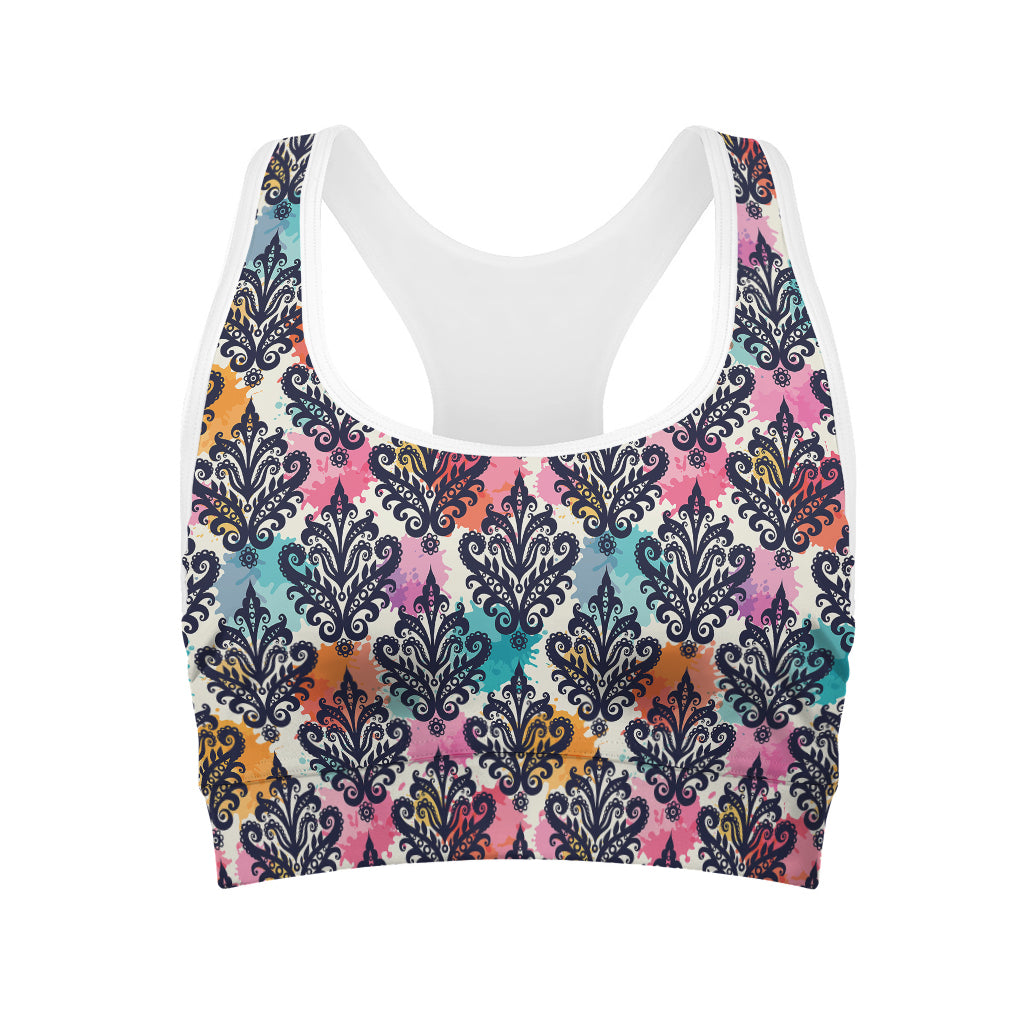 Colorful Damask Pattern Print Women's Sports Bra