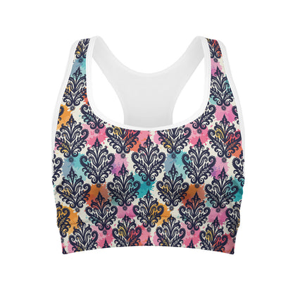 Colorful Damask Pattern Print Women's Sports Bra
