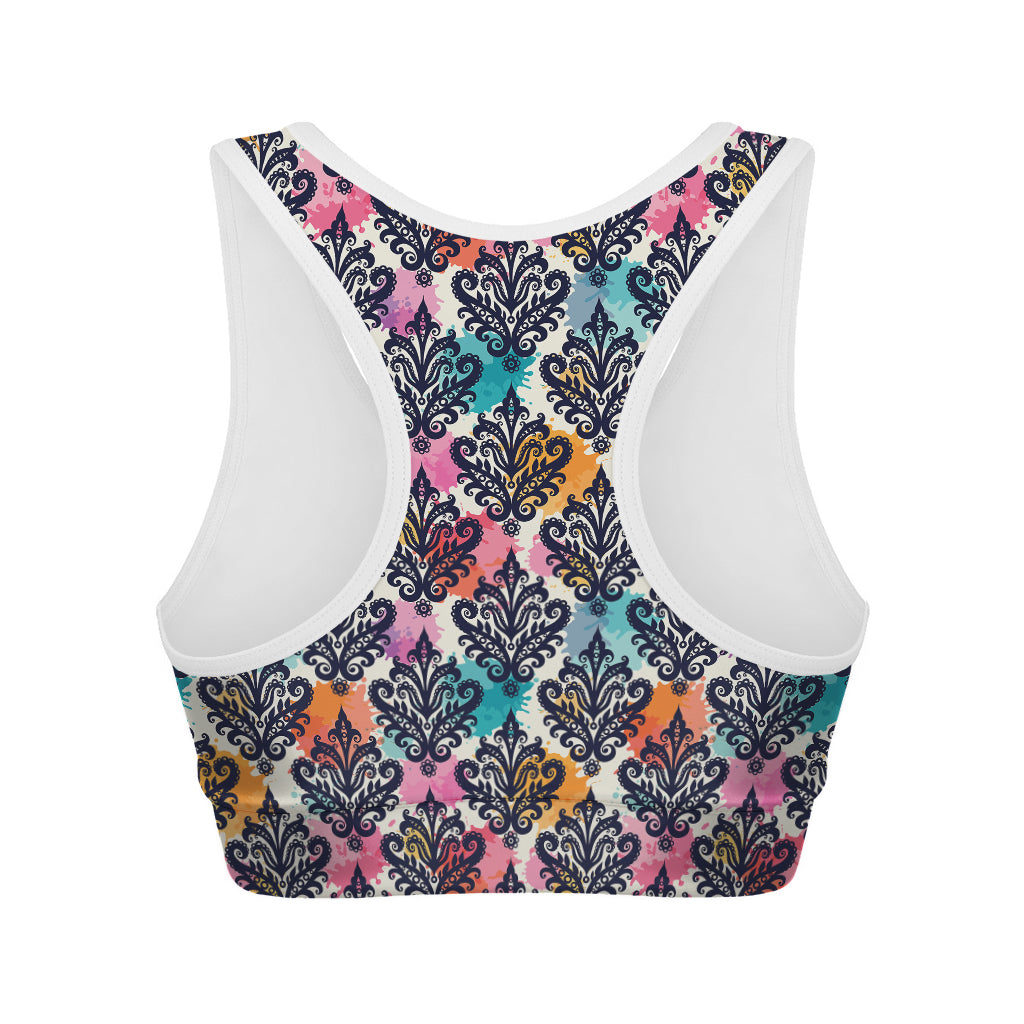 Colorful Damask Pattern Print Women's Sports Bra