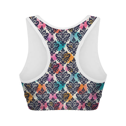 Colorful Damask Pattern Print Women's Sports Bra