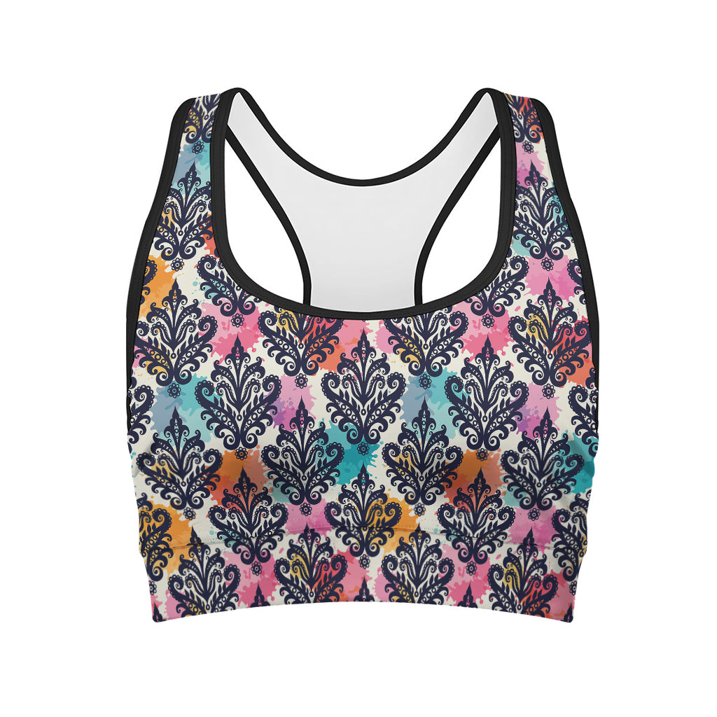 Colorful Damask Pattern Print Women's Sports Bra