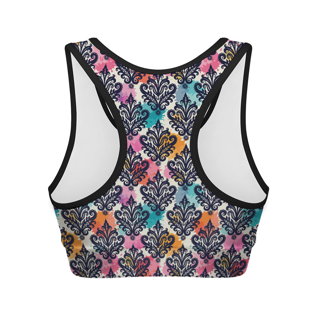 Colorful Damask Pattern Print Women's Sports Bra