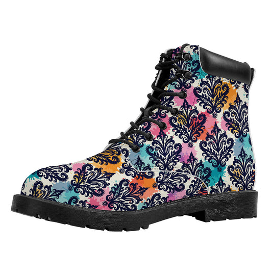 Colorful Damask Pattern Print Work Boots