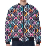 Colorful Damask Pattern Print Zip Sleeve Bomber Jacket
