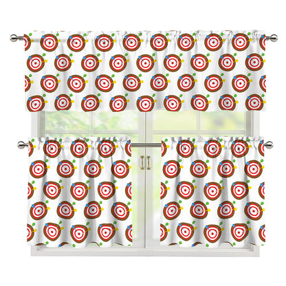 Colorful Darts And Dartboard Print 3 Piece Kitchen Curtains