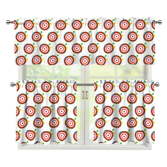 Colorful Darts And Dartboard Print 3 Piece Kitchen Curtains