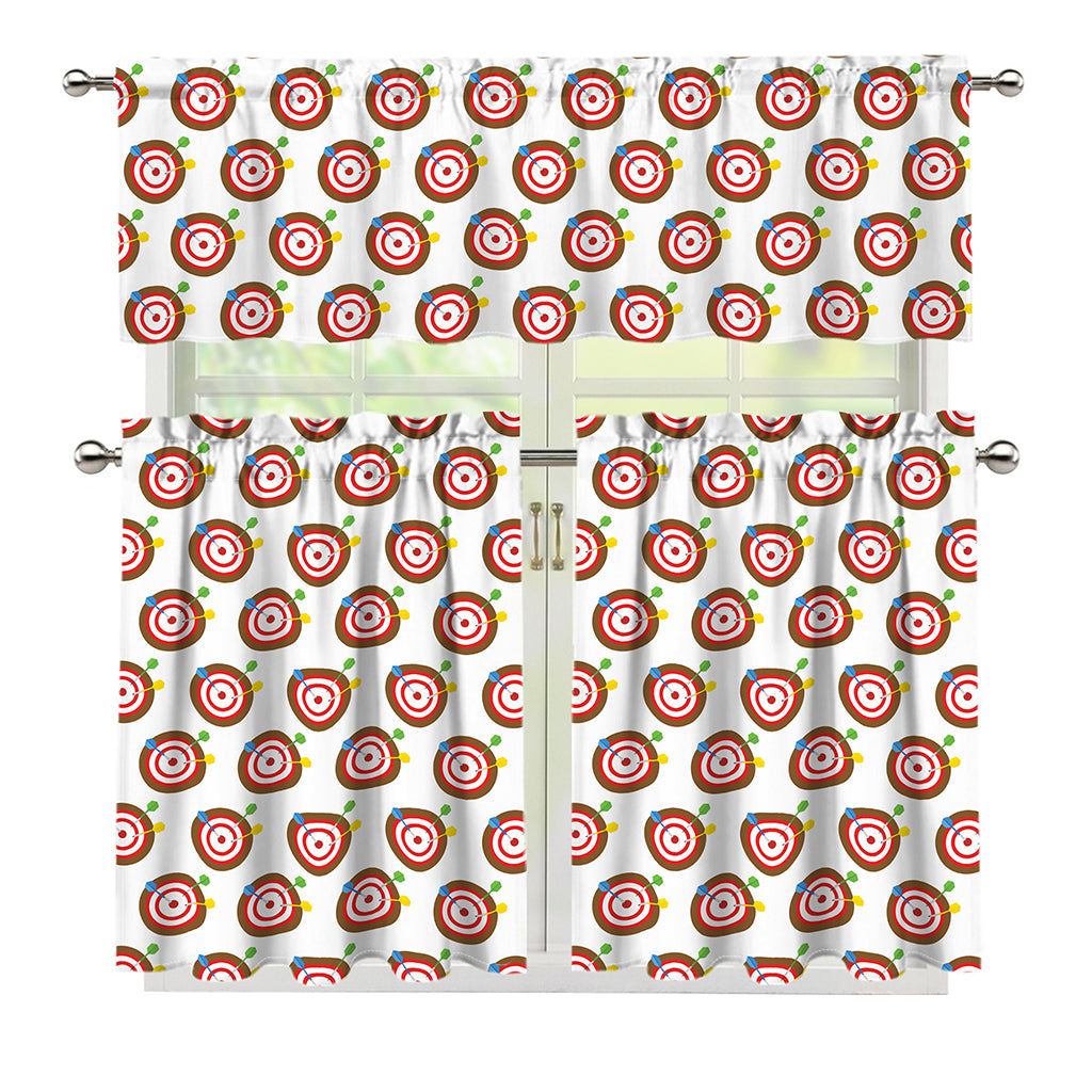 Colorful Darts And Dartboard Print 3 Piece Kitchen Curtains