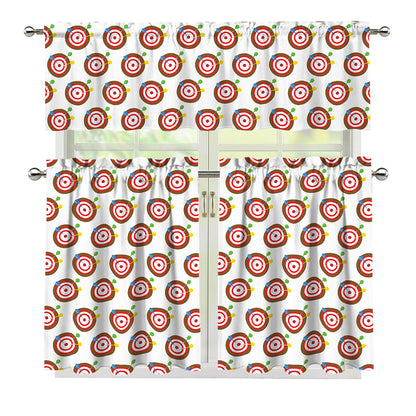 Colorful Darts And Dartboard Print 3 Piece Kitchen Curtains