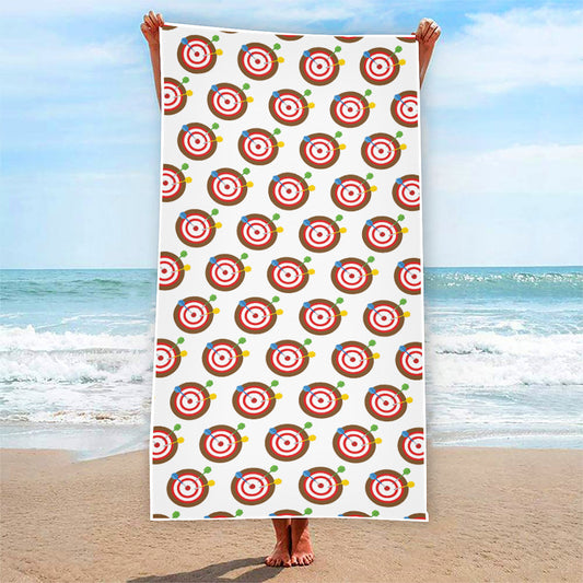 Colorful Darts And Dartboard Print Beach Towel