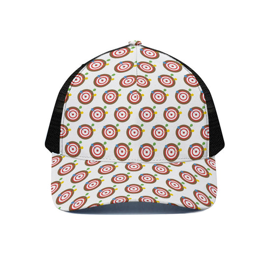 Colorful Darts And Dartboard Print Black Mesh Trucker Cap