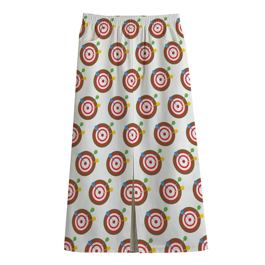 Colorful Darts And Dartboard Print Cotton Front Slit Maxi Skirt