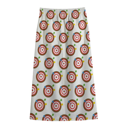 Colorful Darts And Dartboard Print Cotton Front Slit Maxi Skirt