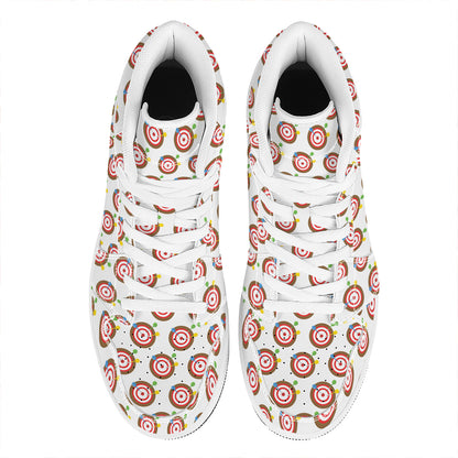 Colorful Darts And Dartboard Print High Top Leather Sneakers