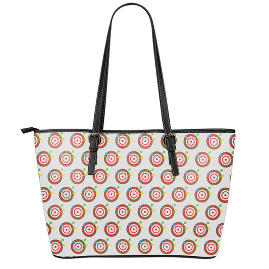 Colorful Darts And Dartboard Print Leather Tote Bag