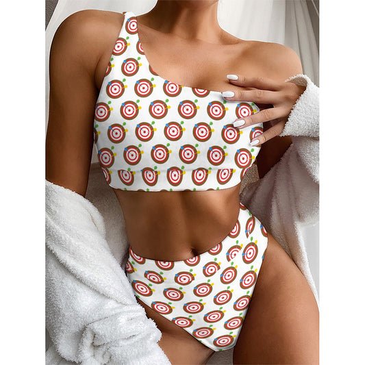 Colorful Darts And Dartboard Print One Shoulder Bikini Top