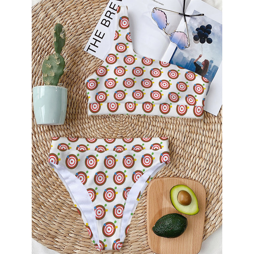 Colorful Darts And Dartboard Print One Shoulder Bikini Top