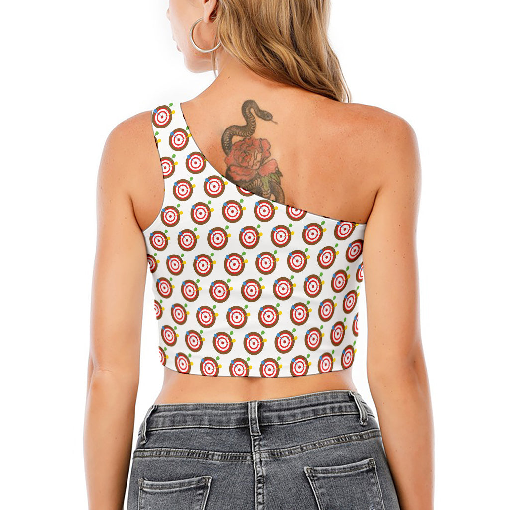 Colorful Darts And Dartboard Print One Shoulder Crop Top