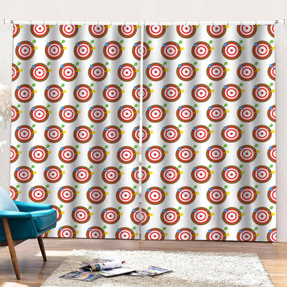 Colorful Darts And Dartboard Print Pencil Pleat Curtains