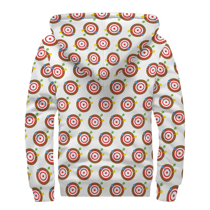Colorful Darts And Dartboard Print Sherpa Lined Zip Up Hoodie