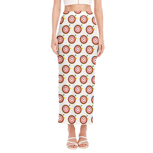 Colorful Darts And Dartboard Print Side Slit Maxi Skirt