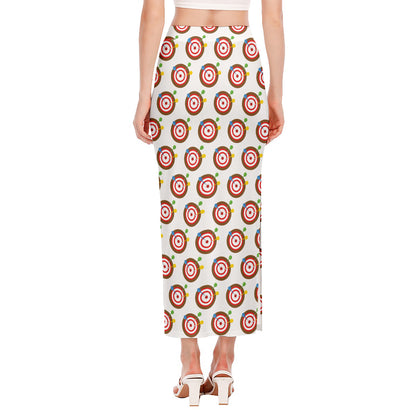 Colorful Darts And Dartboard Print Side Slit Maxi Skirt