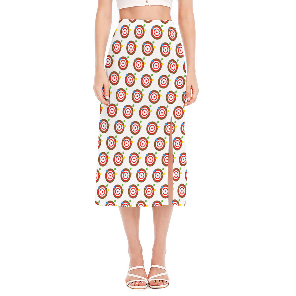 Colorful Darts And Dartboard Print Side Slit Midi Skirt