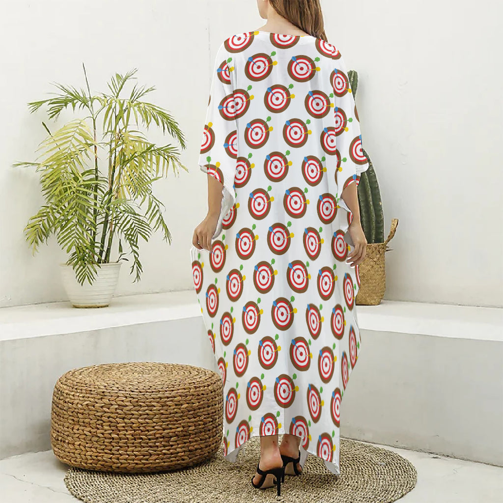 Colorful Darts And Dartboard Print Silk V-Neck Kaftan Dress