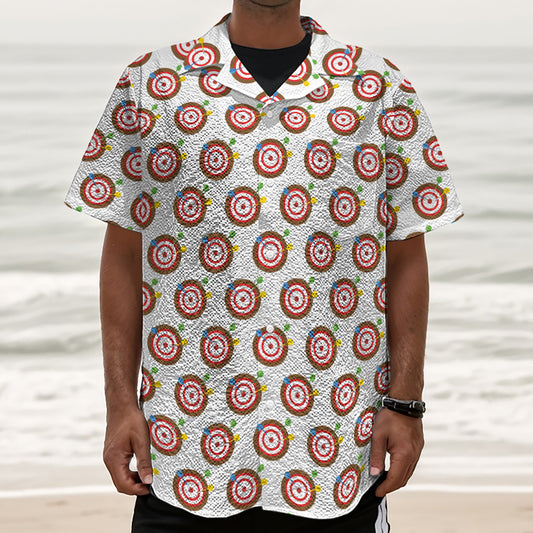Colorful Darts And Dartboard Print Textured Short Sleeve Shirt