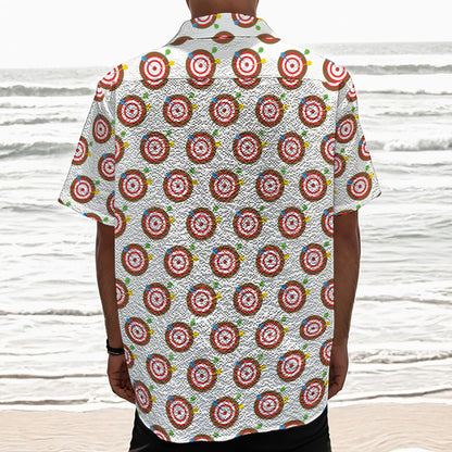 Colorful Darts And Dartboard Print Textured Short Sleeve Shirt