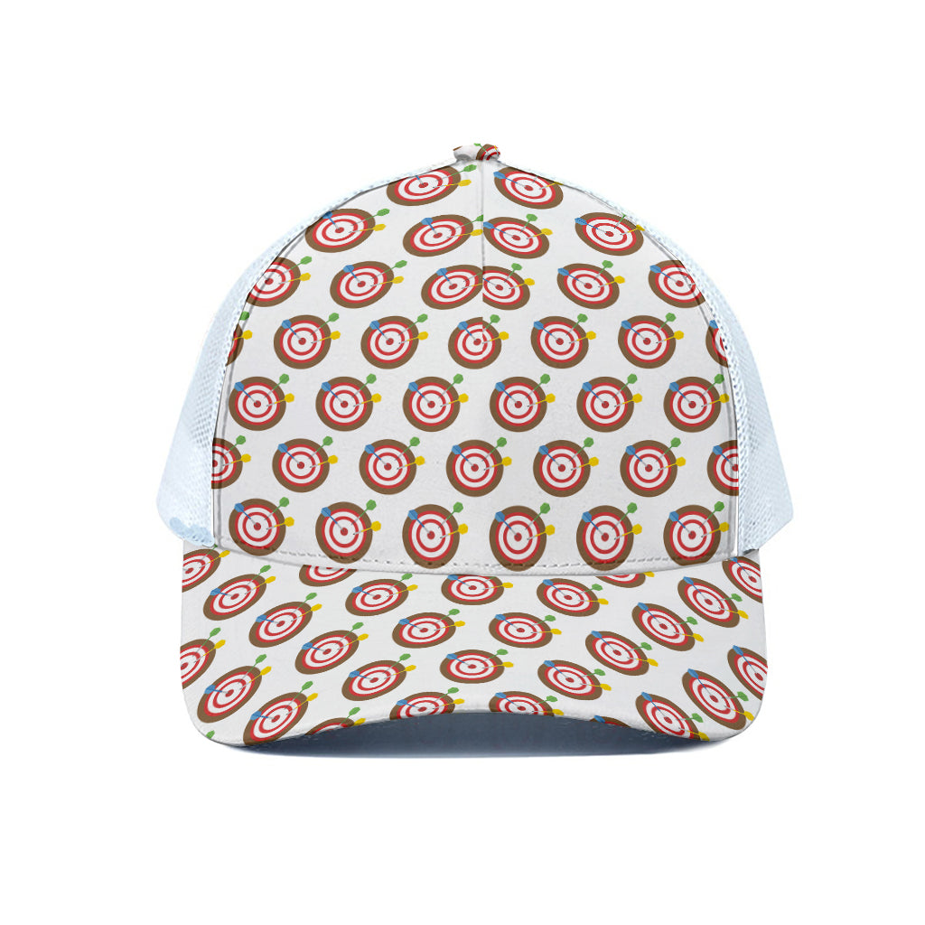 Colorful Darts And Dartboard Print White Mesh Trucker Cap