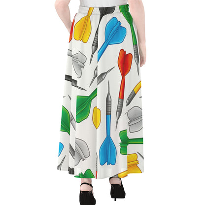 Colorful Darts Pattern Print Chiffon Maxi Skirt