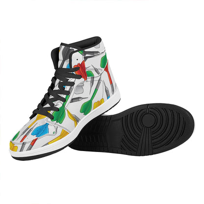 Colorful Darts Pattern Print High Top Leather Sneakers